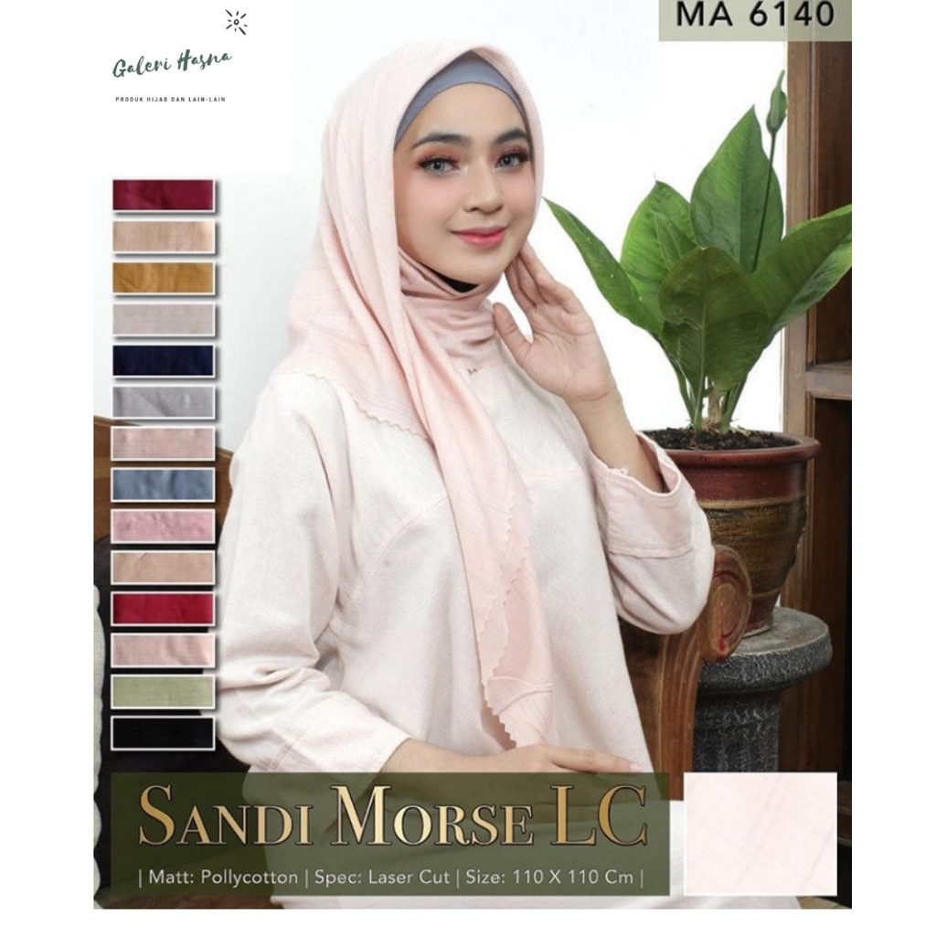HIJAB SEGIEMPAT SANDI MORSE LASER CUT WAFFLE BY AZARA KERUDUNG GROSIR TERMURAH LC TERLARIS