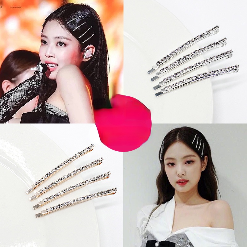 4pcs / Set Jepit Rambut Aksen Berlian Imitasi Warna Gold / Silver Untuk Wanita