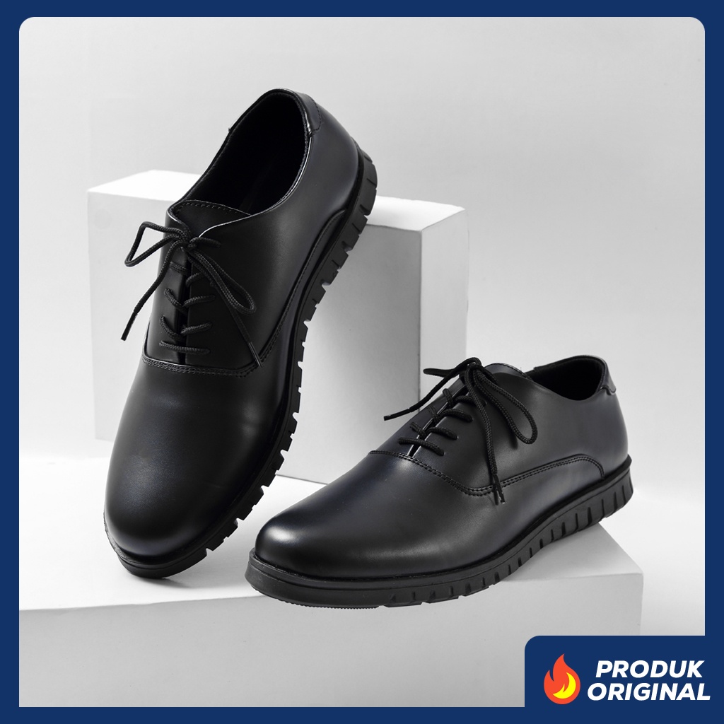 HOUSTON FULL BLACK ORIGINAL x ARF Sepatu Formal Hitam Tali Pria Pantofel Kerja Kantor Dinas Resmi Guru Kantoran Pesta Undangan Wedding Kondangan Nikah Wisuda Kuliah Modern Casual Derby Oxford Semi Kulit Premium Men Footwear Keren Terbaru Kekinian Branded