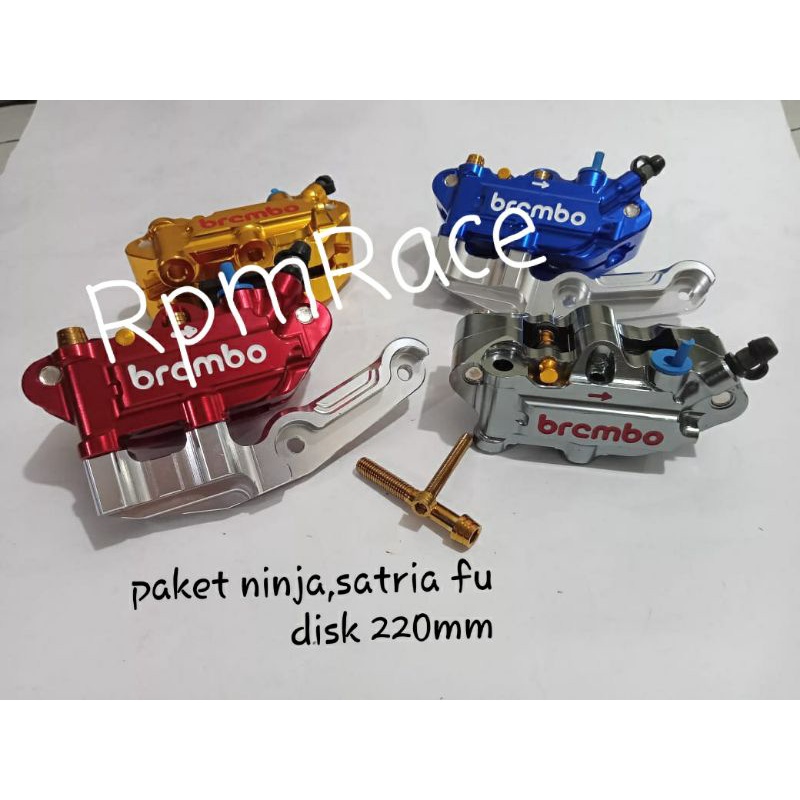 Kaliper monoblok 4 Piston Ninja disc 220MM Plus Baut Breket Universal Ninja R &amp; Fu Disc 220 mm PNP