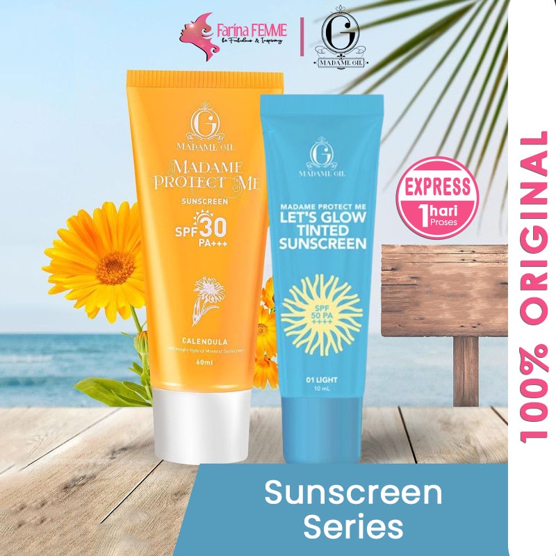 FEMME || PROTECT ME SUNSCREEN SPF 30 ALOE VERA 60 ML / Protect Me Let's Glow Tinted SPF 50 PA++ 10ml TABIR SURYA MADAME GIE