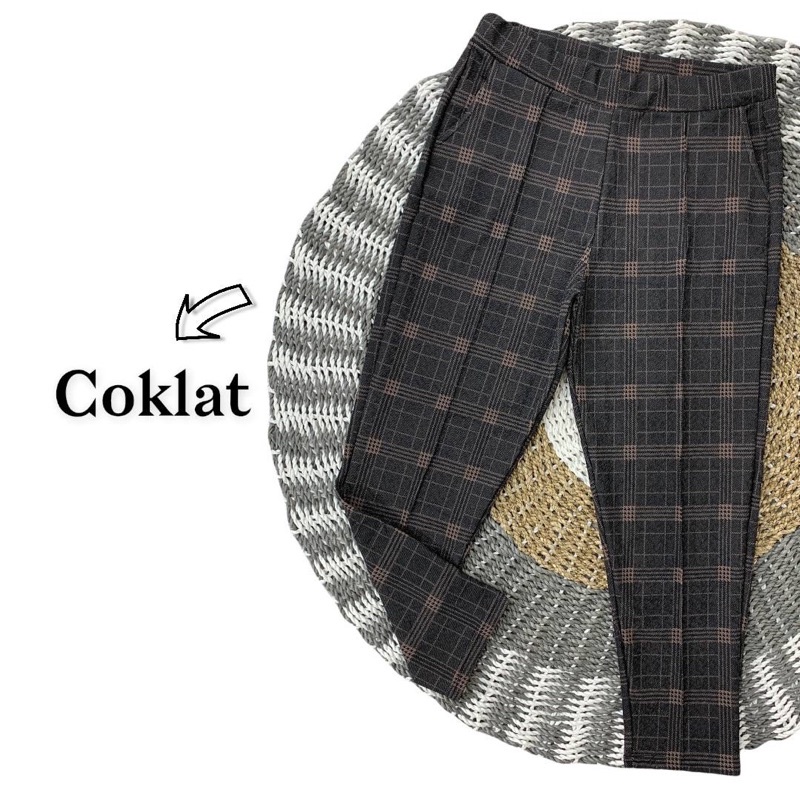 CELANA KOTAK KOTAK WANITA JUMBO BIG SIZE CELANA PANJANG CEWEK KAIN MELAR TARTAN BAGGY PANTS PINGGANG KARET CELANA CEWEK DEWASA KEKINIAN MOTIF KOTAK