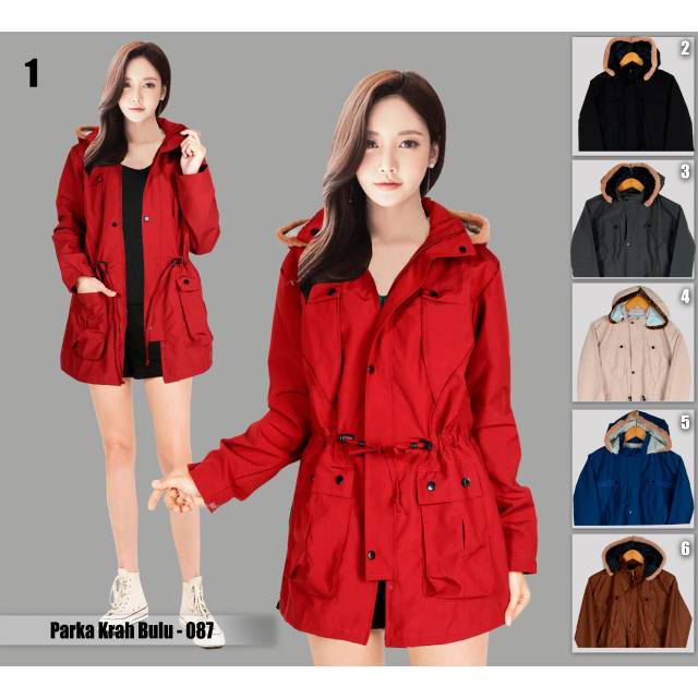Jaket parka wanita  kerah bulu