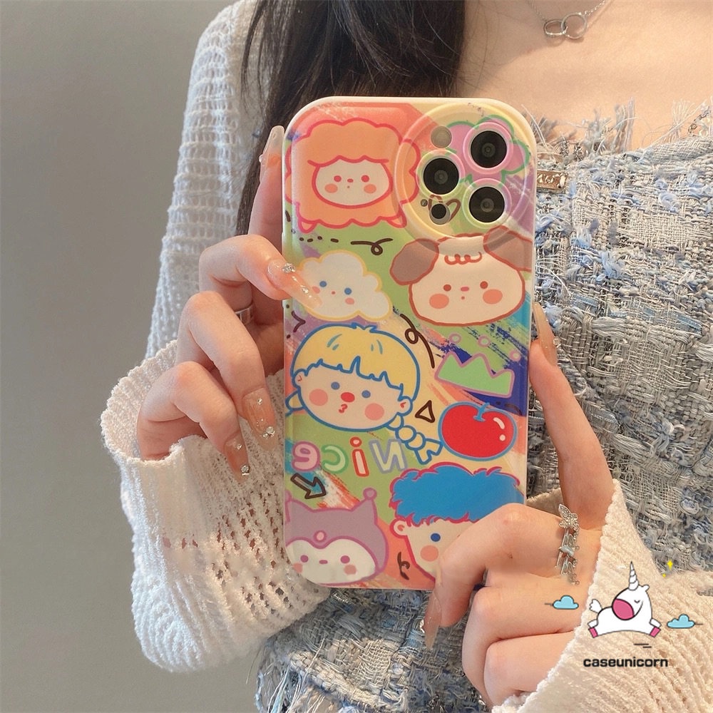 Soft Case TPU Motif Kartun Graffiti Untuk IPhone 11 7 8 Plus 14 Plus 13 12 Pro MAX XR X XS MAX 6 6s Plus SE 2020