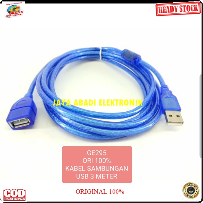 G295 ORIGINAL USB KABEL 3 METER EXTENSION SAMBUNGAN CABEL CABLE KOMPUTER LAPTOP CAS KONETOR PENYAMBUNG PERPANJANGAN MALE FEMALE G295  ORIGINAL Kabel usb sambungan 3 meter cable komputer laptop computer extension konektor splitter audio sambungan cewe cowo