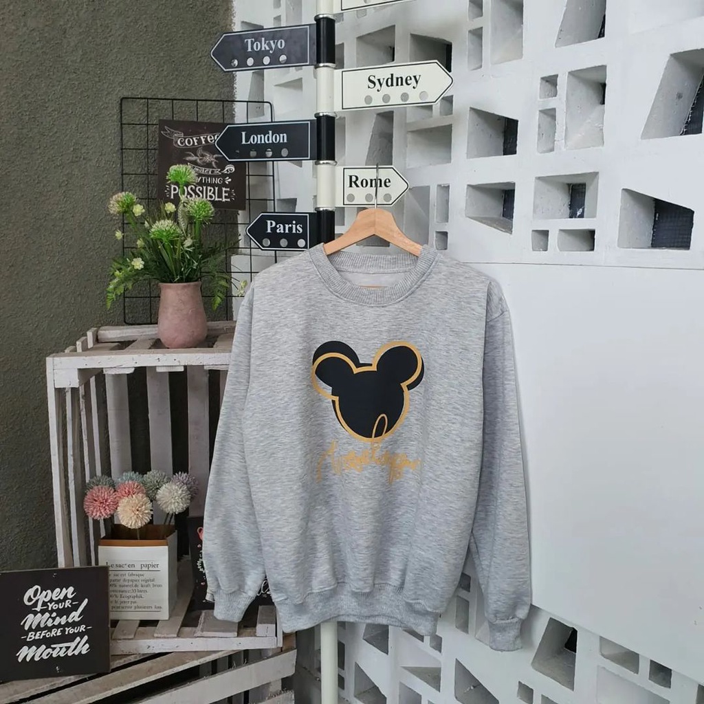 Head Mouse Sweater Atasan Wanita Motif Head Mouse Gaya Kekinian