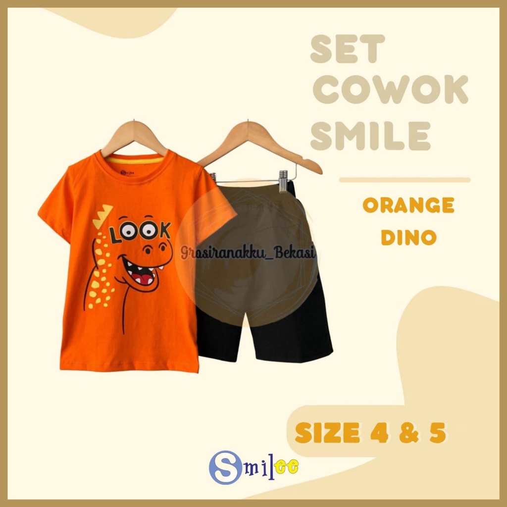 Setelan Anak Cowok Murah Orange Dino Size 4&amp;5tahun