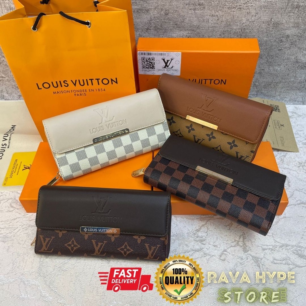 Dompet LV FULLSET Leather Emboss / Dompet Panjang Resleting Dompet Kulit Long Wallet