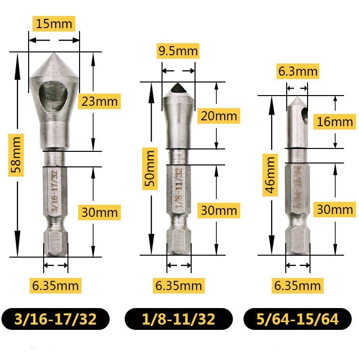 JIGONG Mata Bor Drill Bit Countersink HSS 3 PCS- Silver