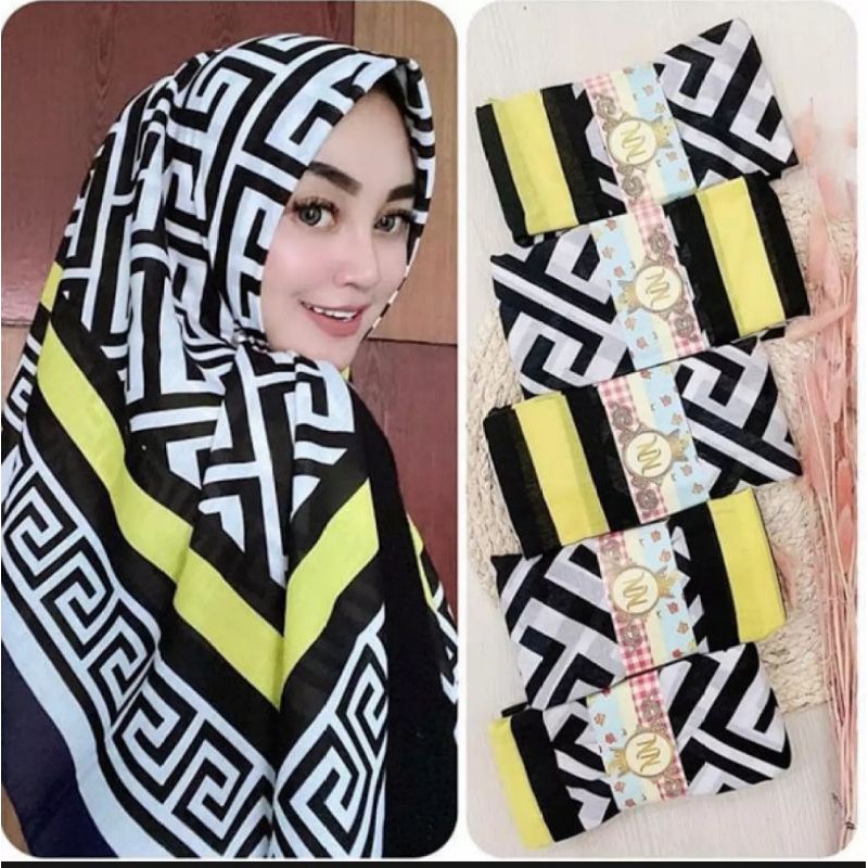Hijab segi empat motif ismi lis kuning / Kerudung voal premium /Tunik/ HIJAB / Kerudung terbaru 2021