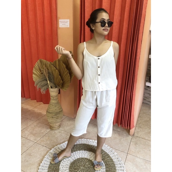 one set linen | one set wanita | snaptop |celana linen