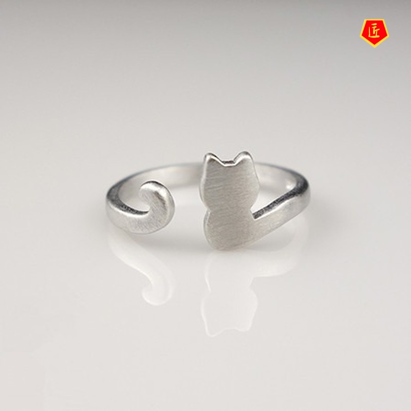 [Ready Stock]Simple Cute Silver Elephant Cat Ring