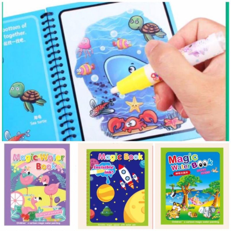 Magic Water Book Buku Mewarnai Water Doodle Book Drawing Pen Cair Graffiti