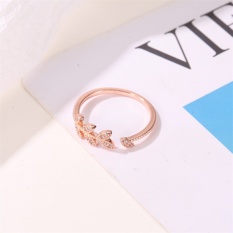 Cincin Wanita Korea sederhana ring berlian imitasi daun rings