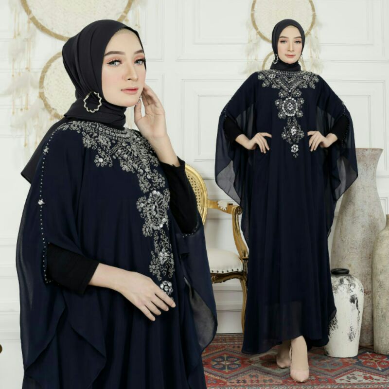 KAFTAN JIHAN CERUTY BABYDOLL APLIKASI PAYET JAHIT TANGAN TALI DI DALAM FURING PISAH LENGAN BUNTUNG