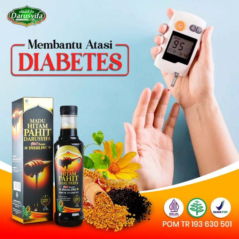 BEST SELLER Madu Hitam Pahit Plus Daun Insulin Darusyifa 470 gram Obat Diabetes dan Obat Jantung Her
