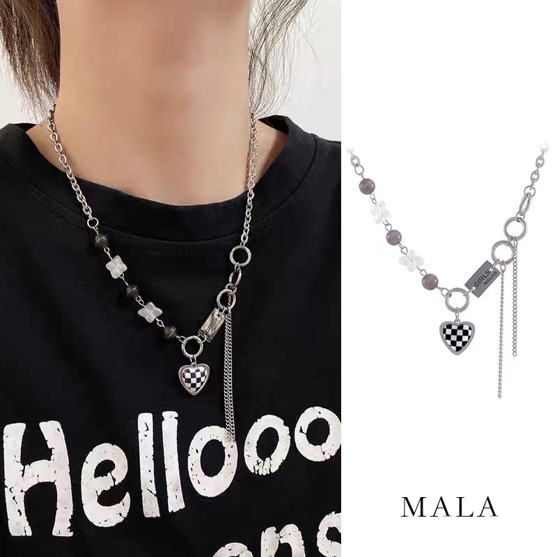 Kalung Motif Kotak-Kotak Hitam Putih Gaya Korea Hip-hop Untuk Unisex