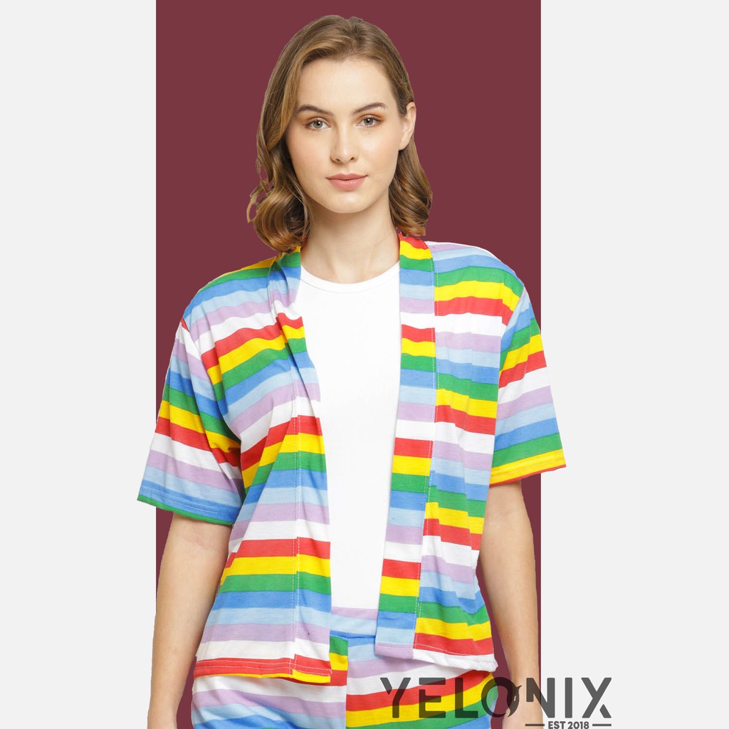 TSHIRT ONECK TANKTOP CELANA OUTER WANITA CANDY PELANGI RAINBOW - YELONIX