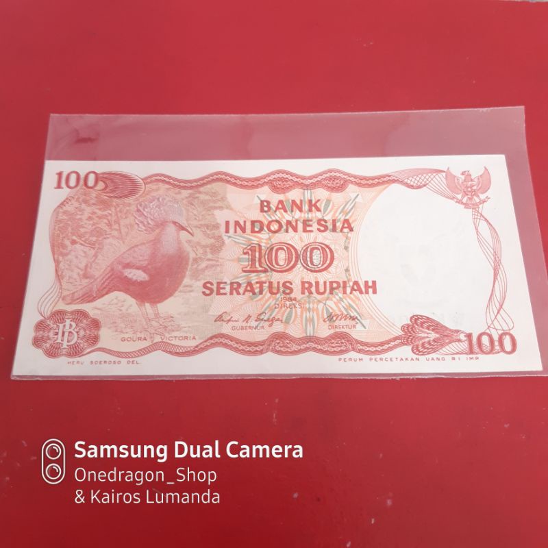 Uang Kertas 100 Rupiah Goura Victoria Tahun 1984 Nomor cantik Low Number 006