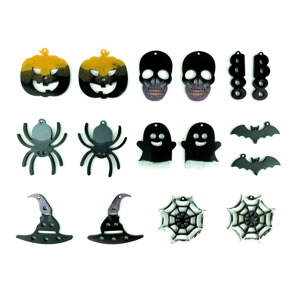 R-flower 8PCS Anting Cetakan Resin DIY Spider Membuat Perhiasan Alat Halloween Cetakan Silikon