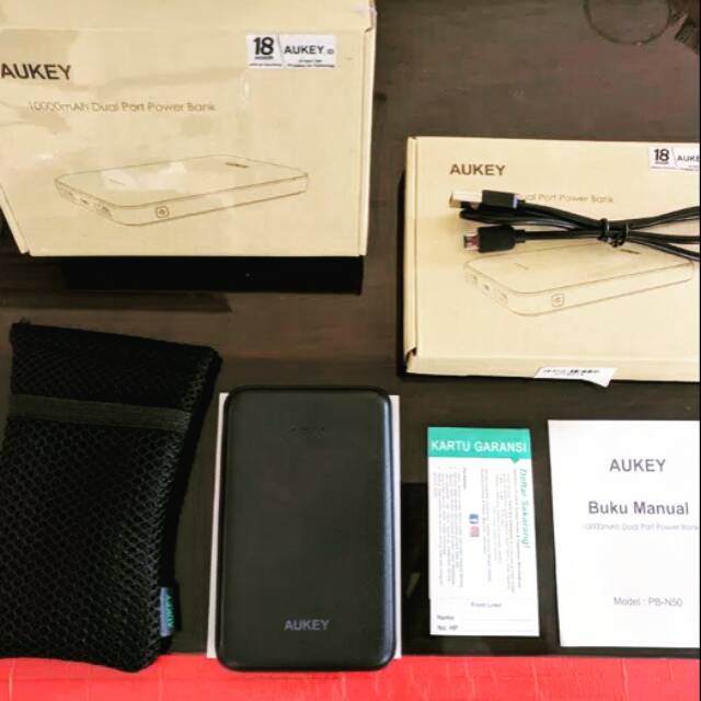 AUKEY PB-N50 Powerbank Portable Battery 10000 mAh Original Black - Garansi 18 Bulan
