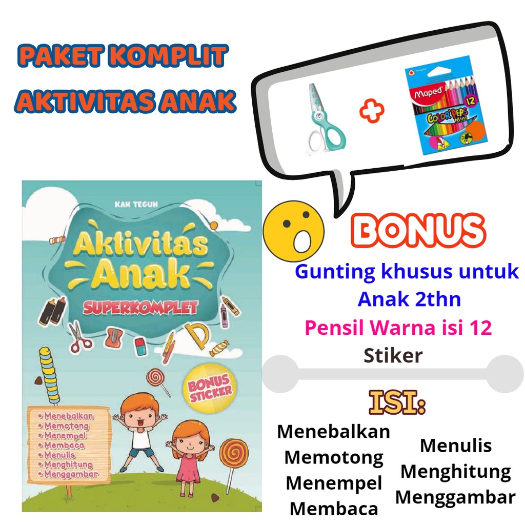 Buku AKTIVITAS  ANAK SUPERKOMPLET BONUS GUNTING PENSIL 