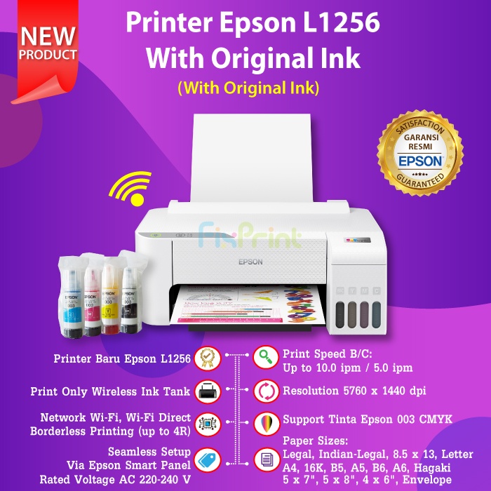 Epson EcoTank L1256 L1250 Wifi infus Tinta 003 Print Only Wireless