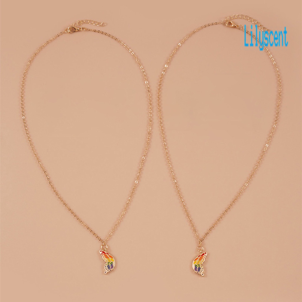 2pcs / Set Kalung Bentuk Kupu-Kupu Warna-Warni Bahan Stainless Steel Tahan Lama Dapat Disesuaikan Untuk Pria