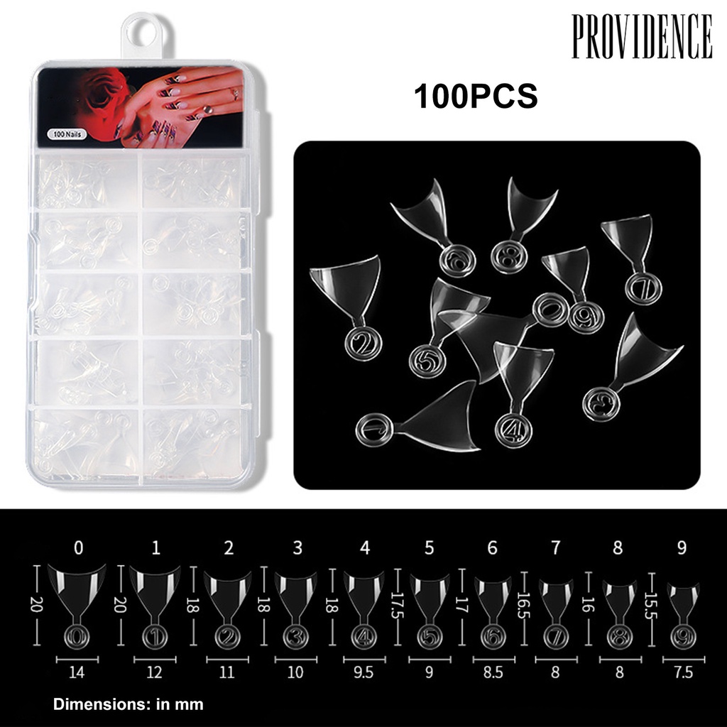 Providence 100pcs / Set Kuku Palsu Extension Model Pendek Transparan Untuk Nail Art DIY