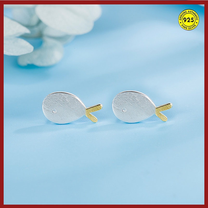 Anting Stud Desain Ikan Kecil Bahan Sterling Silver Untuk Wanita