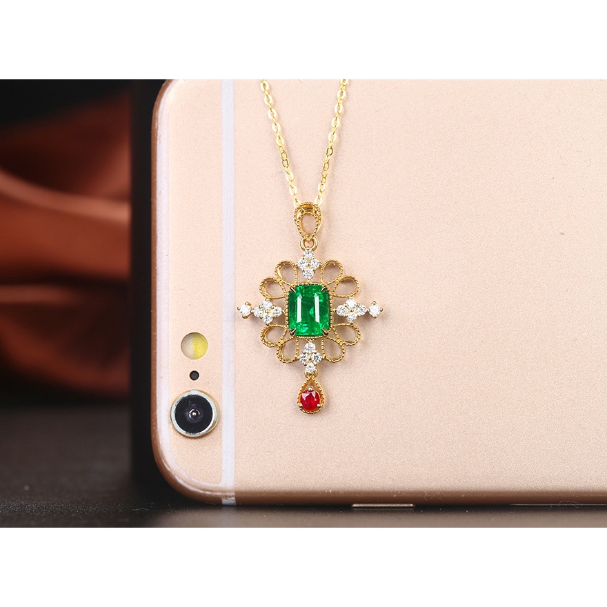 Goldkingdom Perhiasan Fashion 24K Bangkok Aksesoris Ready Stock Natural Emerald Pendant Ruby Vintage Lapis K Emas Asli Kadar 375 Manik Kalung