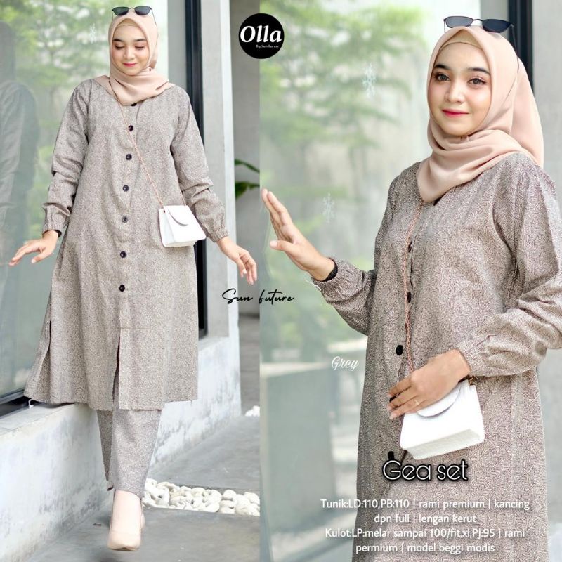 Gea Set By OLLA • Setelan Wanita • Atasan Blouse Tunik Celana Panjang Wanita Muslim Set