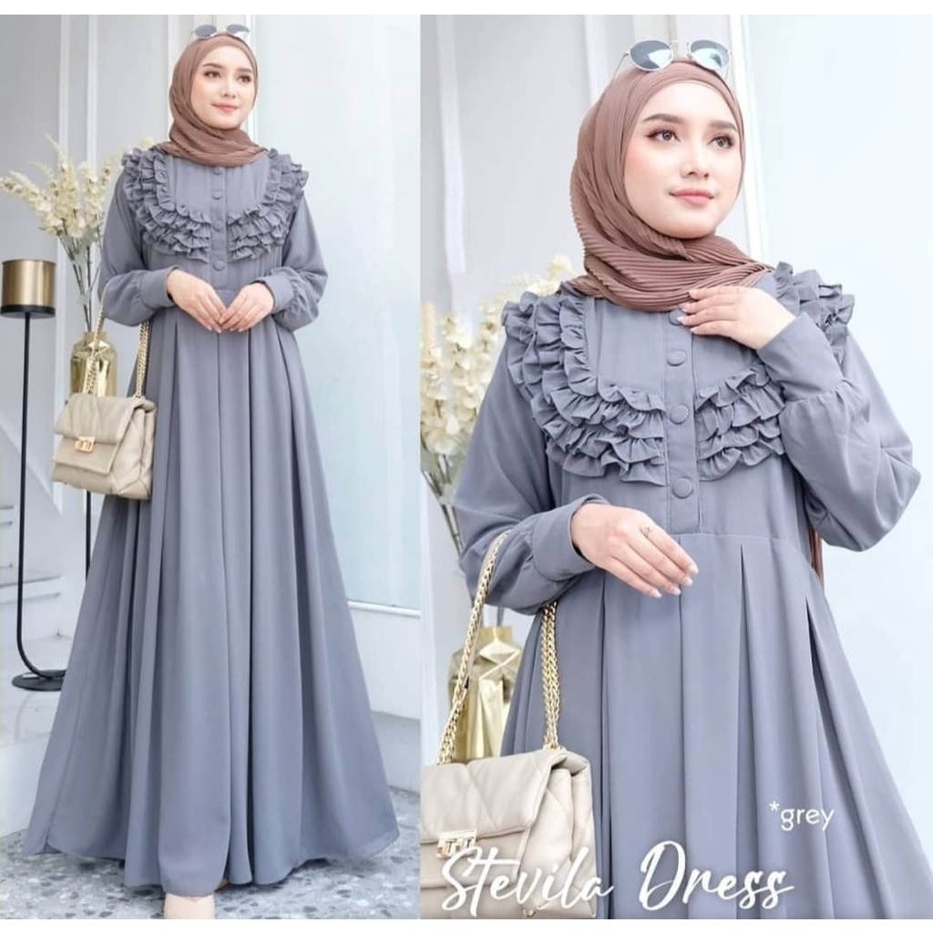 Stevila Maxi  dress wanita lucu terbaru  Dress Wanita kekinian Dress wanita  gamis maxi lucu Gamis Maxi terbaru Gamis Maxi kekinian  Gamis wanita .-Grey
