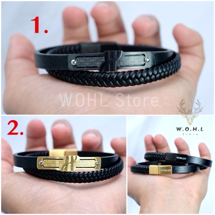 GELANG TANGAN PRIA COWOK LV HERMES GUCCI TALI KULIT BRACELET HUBLOT - nomor 1