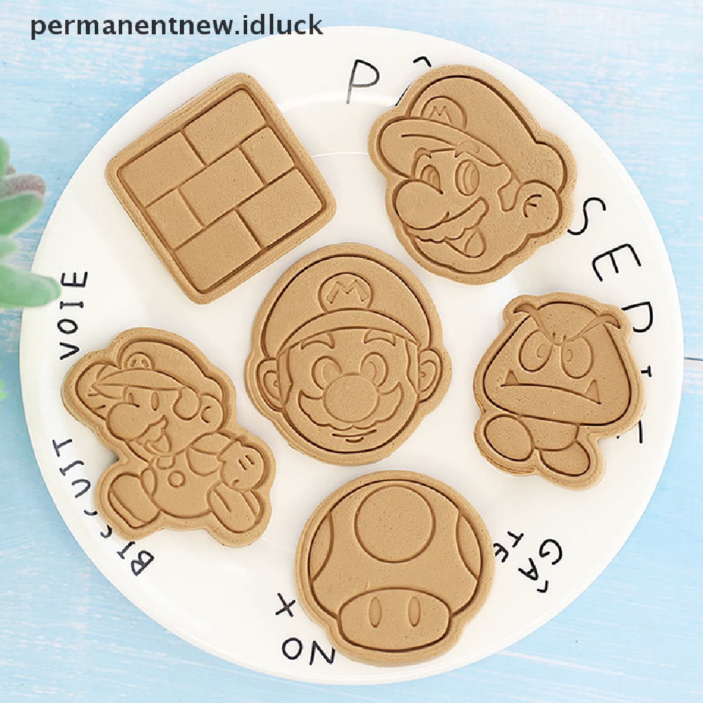 6 Pcs / Set Cetakan Kue Cookies Fondant Model Tekan Desain Anime Super Mario 3D Untuk Pesta Halloween