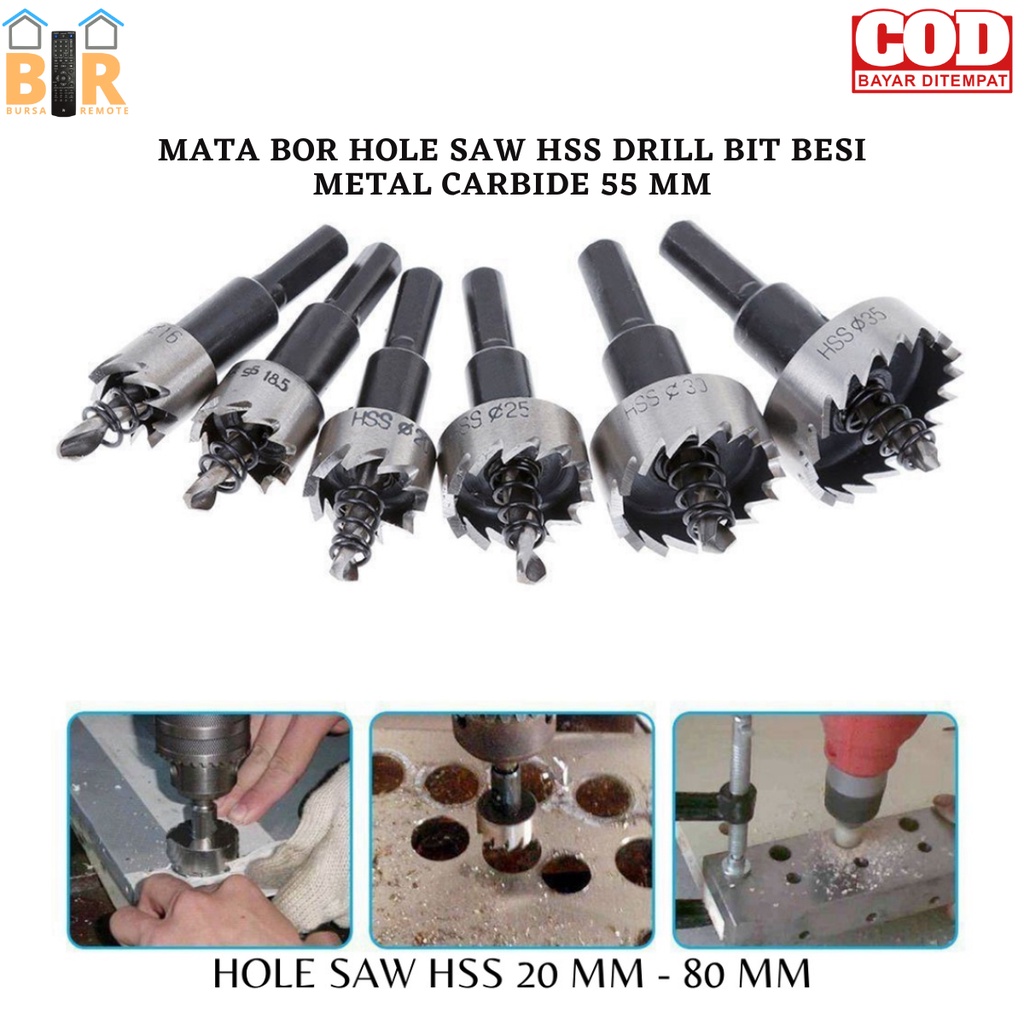 MATA BOR HOLE SAW HSS DRILL BIT BESI METAL CARBIDE 55 MM Hole Saw Cutter Drilling Kit Hand Tool for Wood Stainless