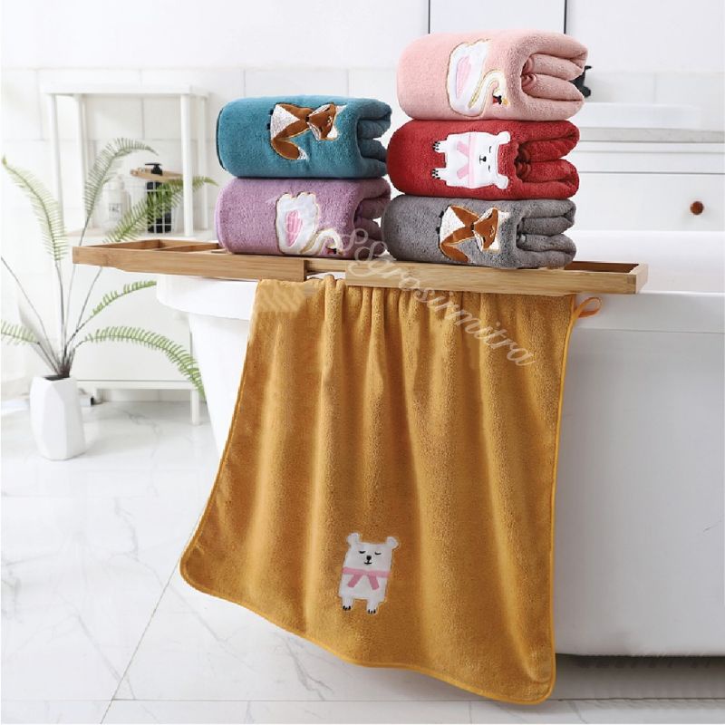 Handuk Bayi Mandi Microfiber Handuk Mandi Anak Handuk Mandi Dewasa Motif Fox Lembut Berdaya Serap Tinggi Dewasa Unisex Handuk couple Murah 50x100 60x120 70x140cm