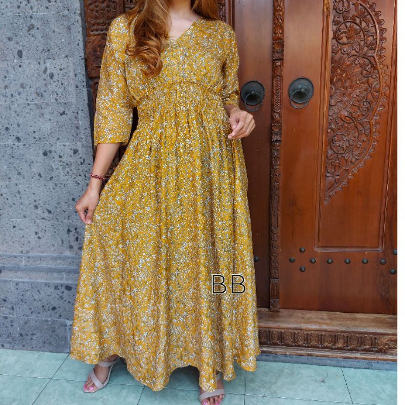 GAMIS BALI / DRES MOZA ( lengan lonceng)-Mars kuning