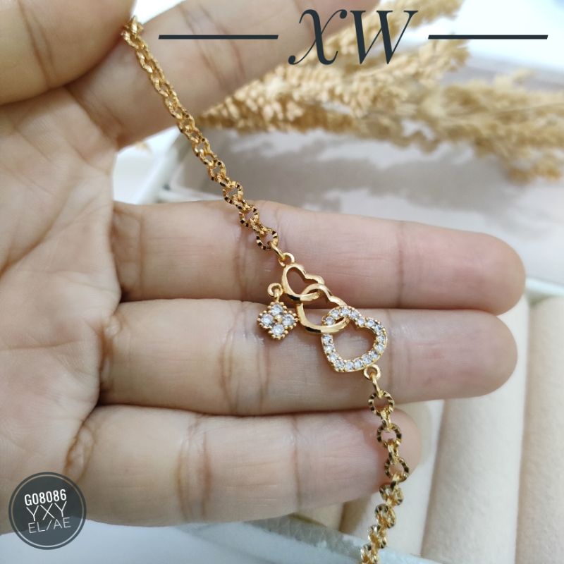 Gelang Yaxiya Rantai Love Zircon warna Gold G08086