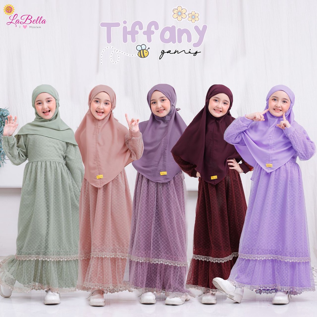 Terbaru Gamis Anak Stylish Set Gamis Tiffany by LaBella (Purple, Lilac, Maroon, Sage Cream, Mocca Du