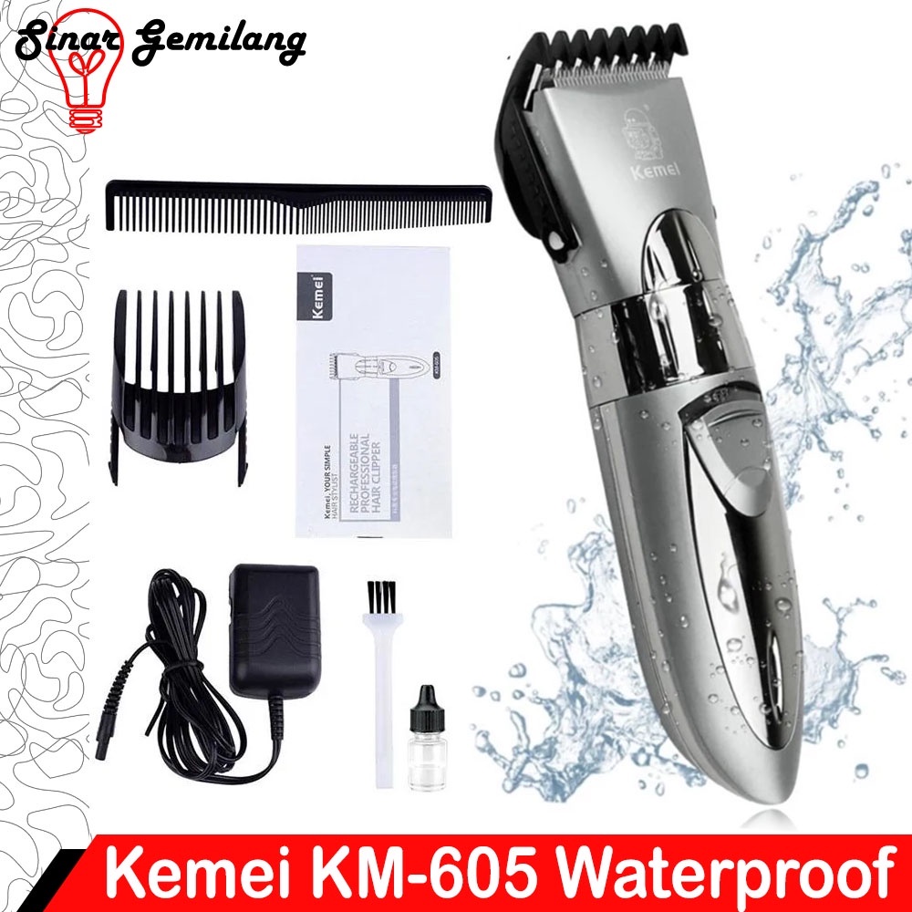 ALAT CUKUR RAMBUT KEMEI KM-605 MESIN POTONG RAMBUT WATERPROOF ORIGINAL