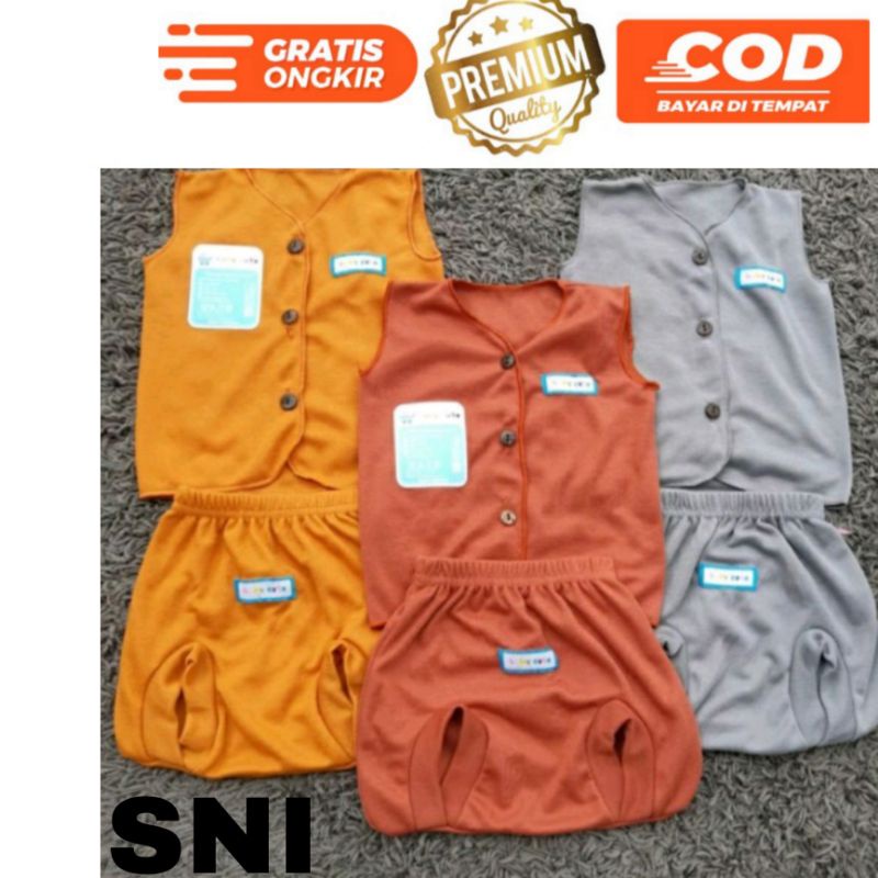 Stelan baju dan celana bayi polos JUMBO lengan kutung 3stel SNI promo 8.8