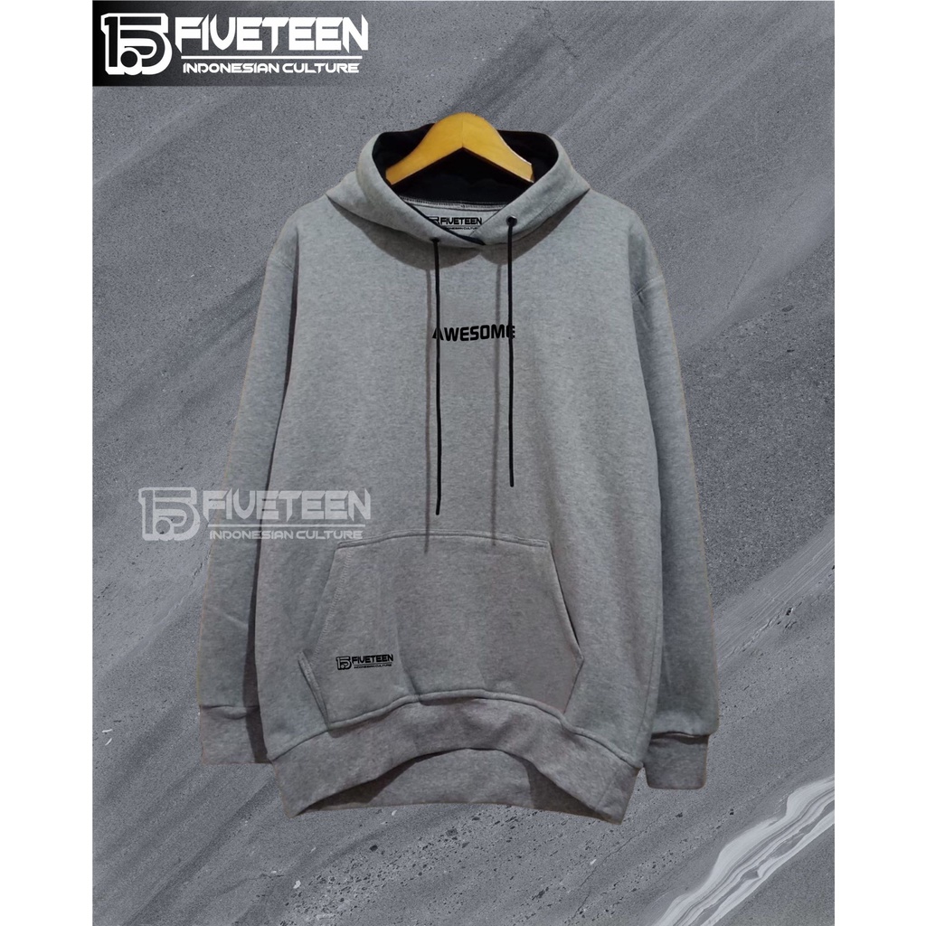 hoodie pria distro tebal korean fifteen warna abu muda sablon awesome sweater oversize xxl jumbo pria termurah jaket sweater hoodie pria distro bahan fleece tebal zipper hoodie pria size jumbo switer wanita kekinian warna putih