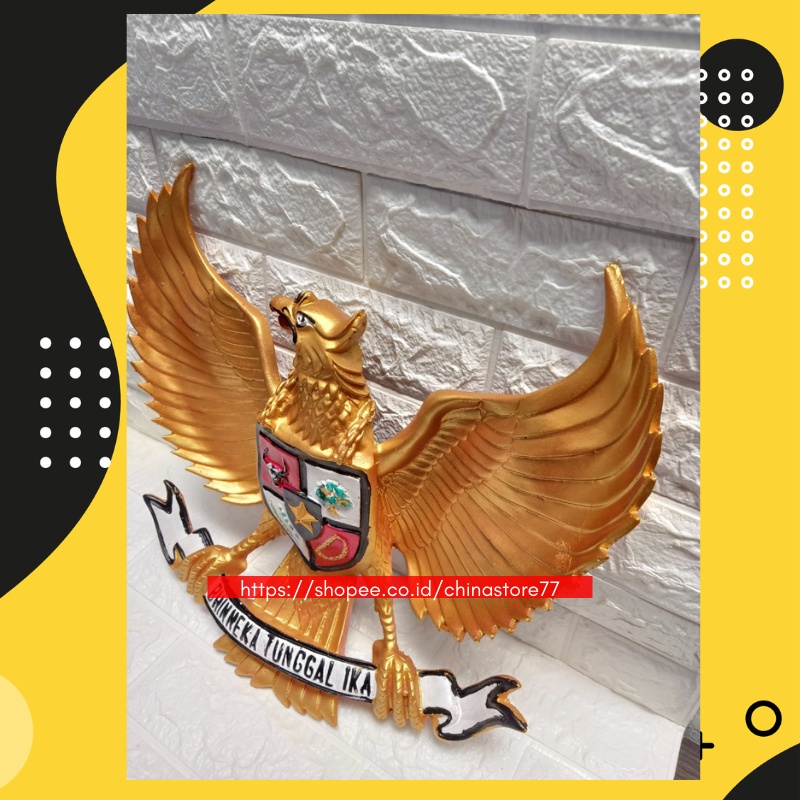 Hiasan Dinding Garuda Pancasila 3 Dimensi Fiber Lambang Negara Burung Garuda Gold Timbul