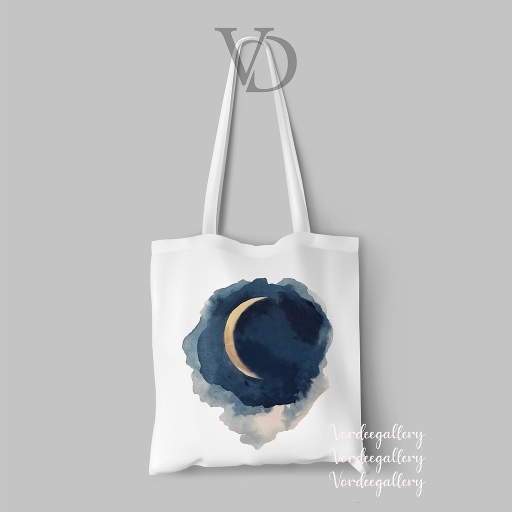 TOTE BAG KANVAS MOTIF MOON AESTHETIC