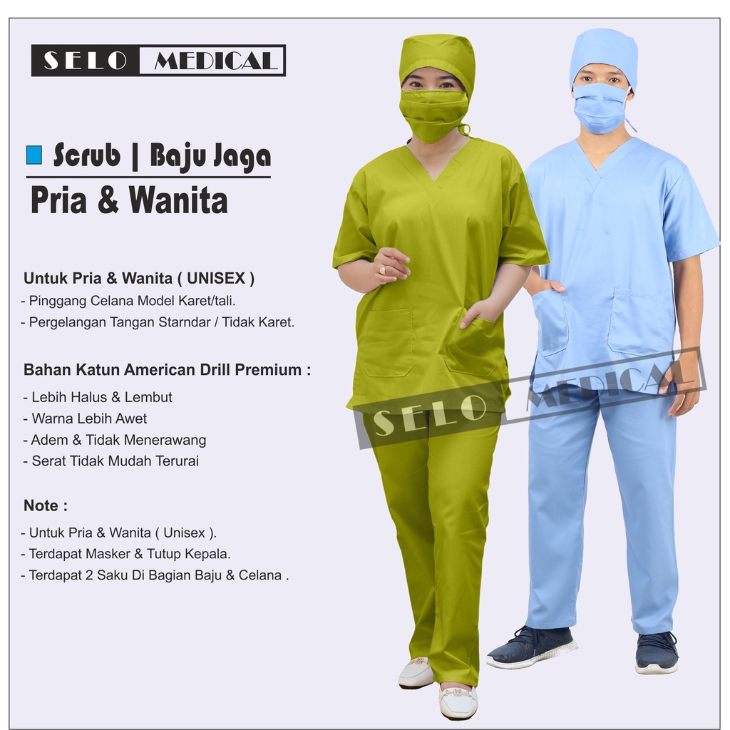 Baju Jaga / Baju OK / Baju OKA / Seragam Medis /Baju Ok Lengan Pendek ( 1 stel celana, baju, masker)