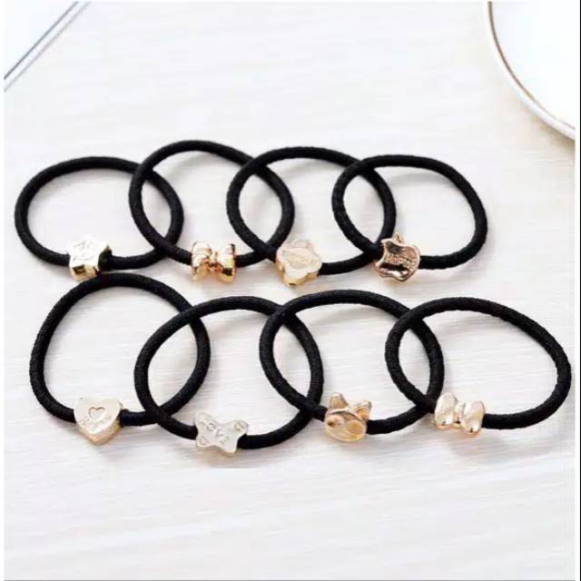 Kingtiam Karet rambut elastis warna hitam polos karakter body fashion/ Ikat rambut / ponytail-2
