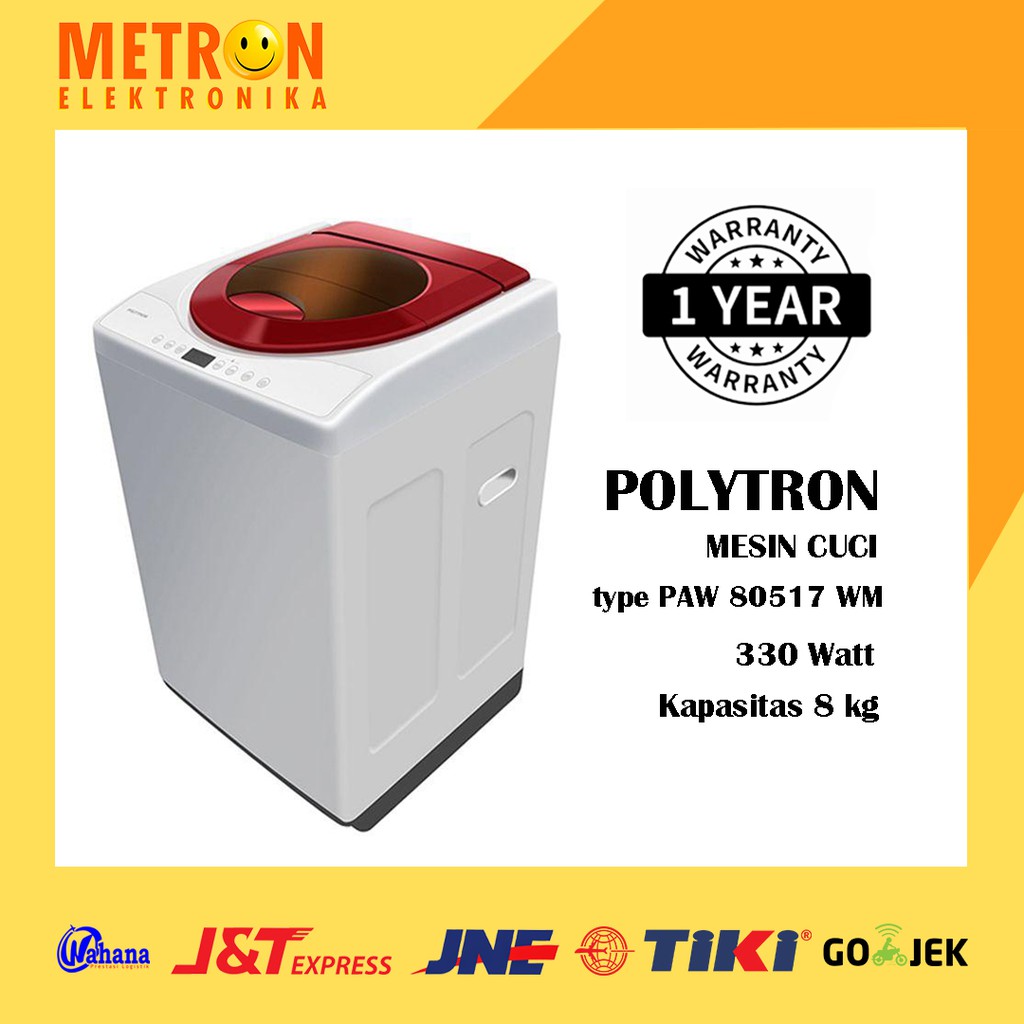 POLYTRON PAW 80517 WM / WHITE MAROON / MESIN CUCI 8 KG / PAW80517