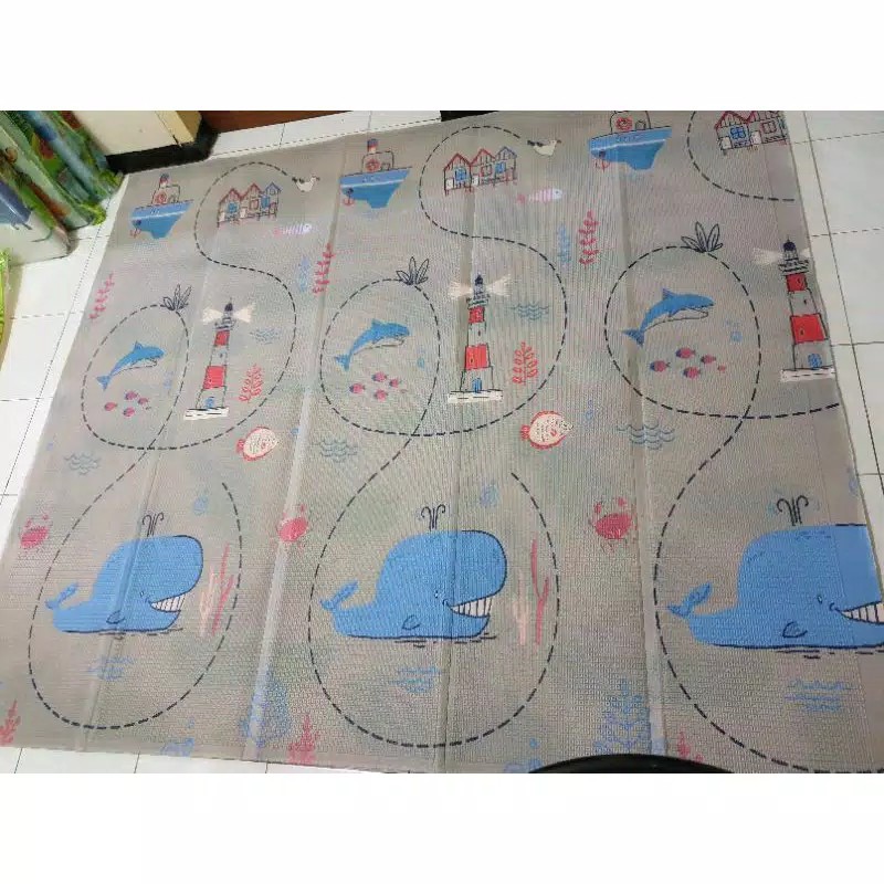 PLAYMAT SHIMANO MATRAS LIPAT ANAK BAYI JUMBO SIZE 200x180CM KARPET LIPAT MATRAS BAYI PLAYMATE KARPET Sugarbaby Foldable Baby Playmat (Nature Series) / Playmat Lipat Anak / Karpet Lipat Bayi / Matras Bayi PLAYMAT KARPET LIPAT MATRAS BAYI PLAYMATE KARPET-Blue Fish