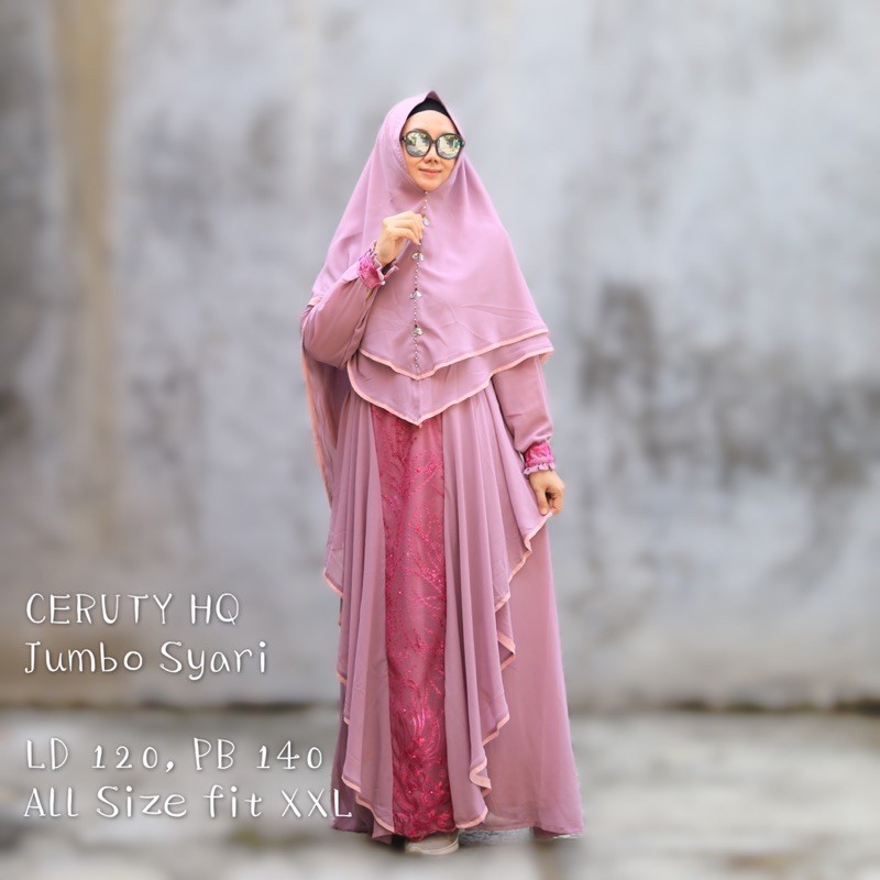 Gamis Syari KAMEELA CERUTY HQ JUMBO Tile Bordir mewah spesial lebaran Model Baru Terbaru